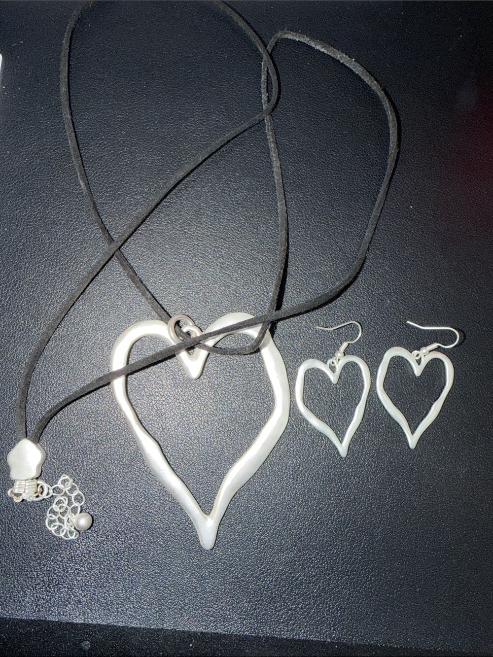 Silver Heart Pendant Necklace and Earrings Set - Classic Women Jewelry